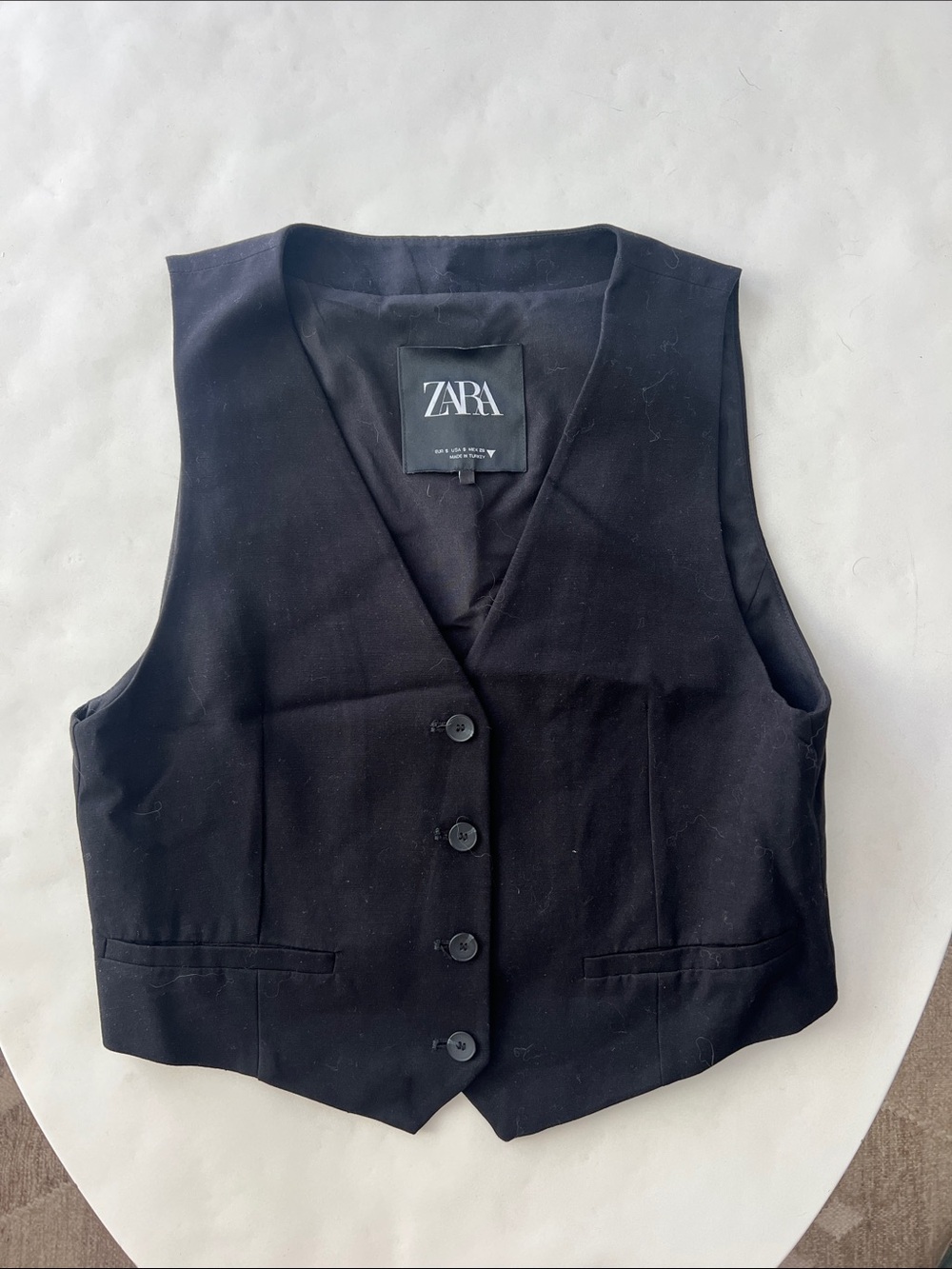 Zara Black V Neck Button Down Waistcoat Vest Tank Top S - Picture 5 of 8